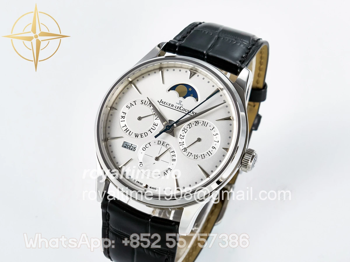 Jaeger-LeCoultre Master Ultra Thin Perpetual Calendar SS V9F White Dial on Black Leather Strap A868 V2 - Image 4