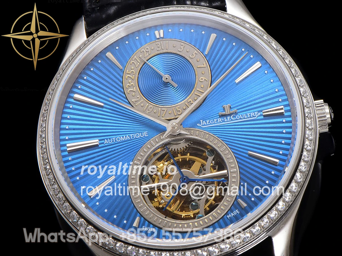 Jaeger-LeCoultre Master Ultra Thin Tourbillon Blue Dial with Diamond Bezel in White Gold - Image 4