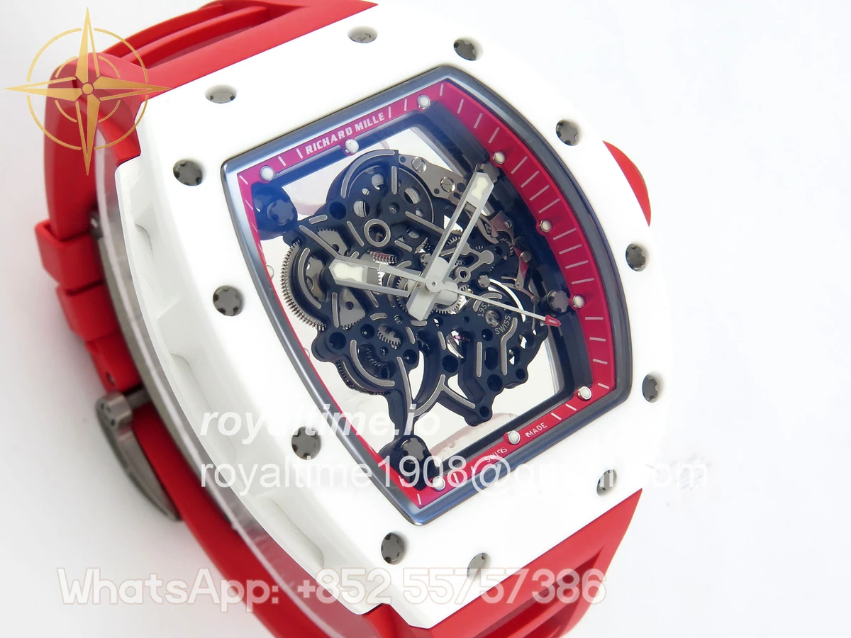 Richard Mille RM055 White Ceramic APSF Red Skeleton Dial on Red Rubber Strap RMUL2 - Image 4