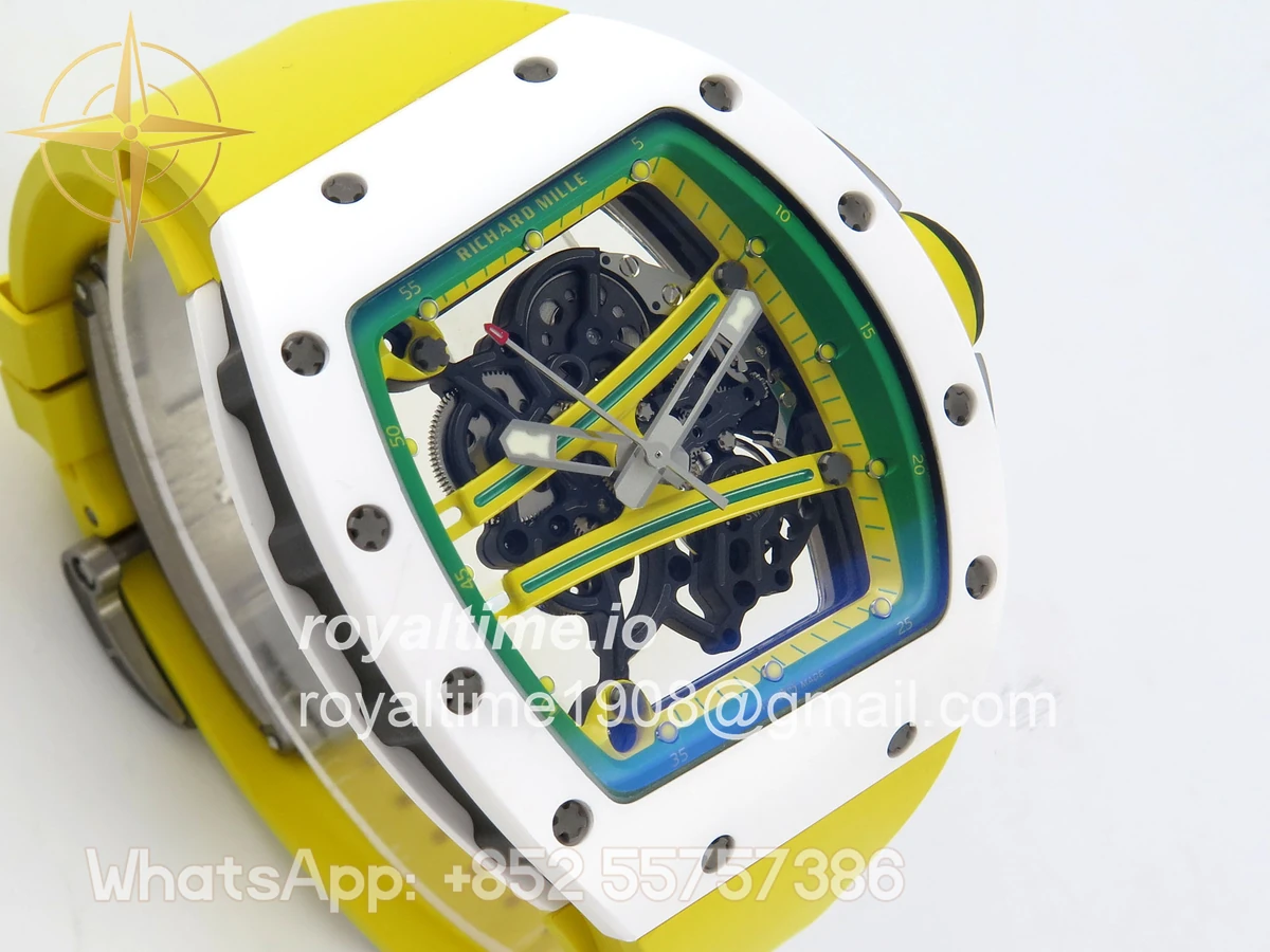 Richard Mille RM061 White Ceramic APSF Yellow/Green Skeleton Dial on Yellow Rubber Strap RMUL2 - Image 4