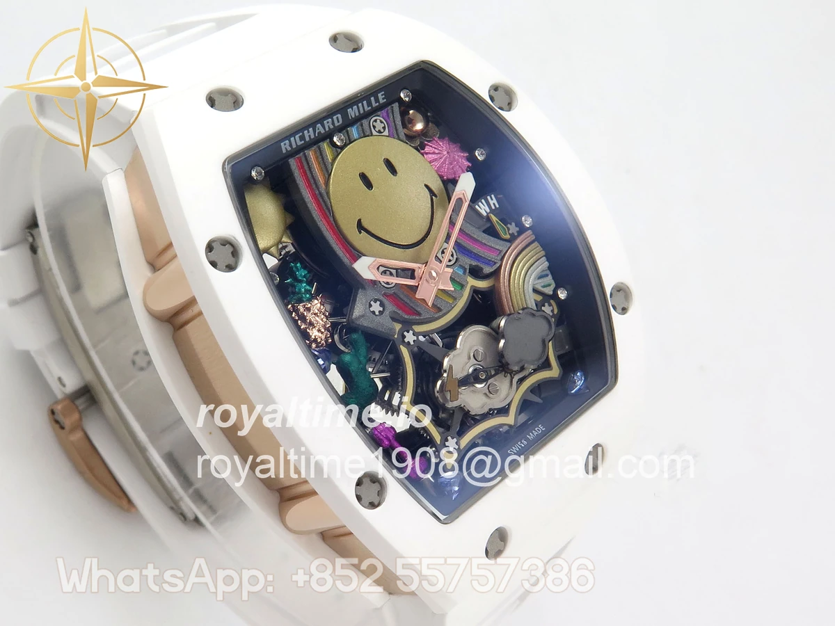 Richard Mille RM88 Tourbillon Smiley White Ceramic RMF on White Rubber Strap - Image 4