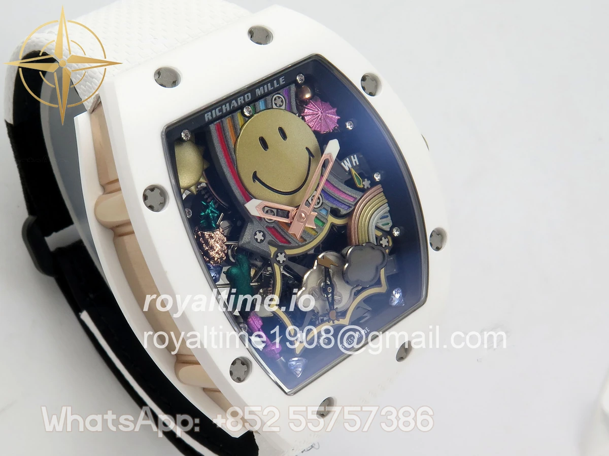Richard Mille RM88 Tourbillon Smiley White Ceramic RMF on White Velcro Strap - Image 4