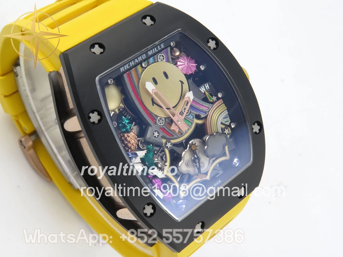 Richard Mille RM88 Tourbillon Smiley White Ceramic RMF on Yellow Rubber Strap - Image 4