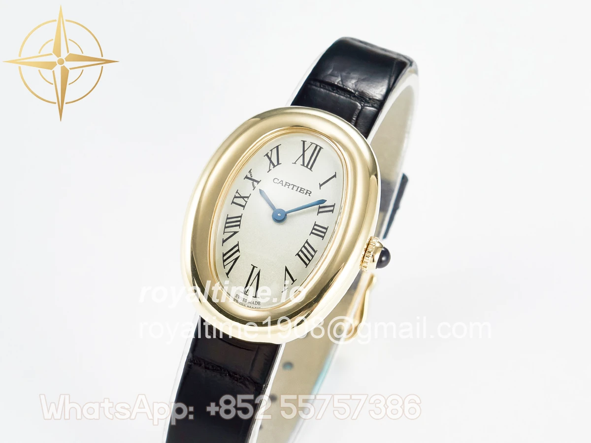 Cartier Baignoire De Cartier YG DRF Silver Dial on Black Leather Strap Swiss Quartz - Image 4