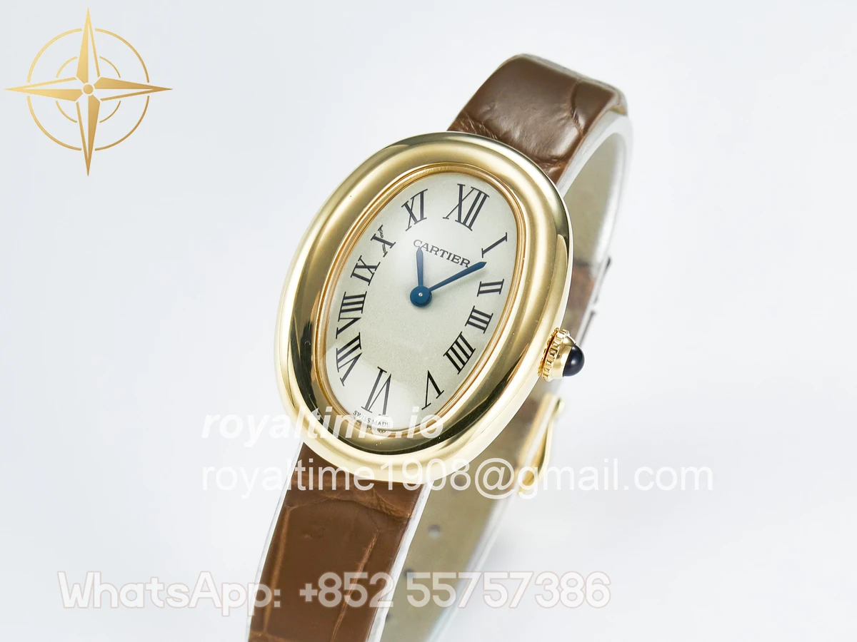 Cartier Baignoire De Cartier YG DRF Silver Dial on Brown Leather Strap Swiss Quartz - Image 4