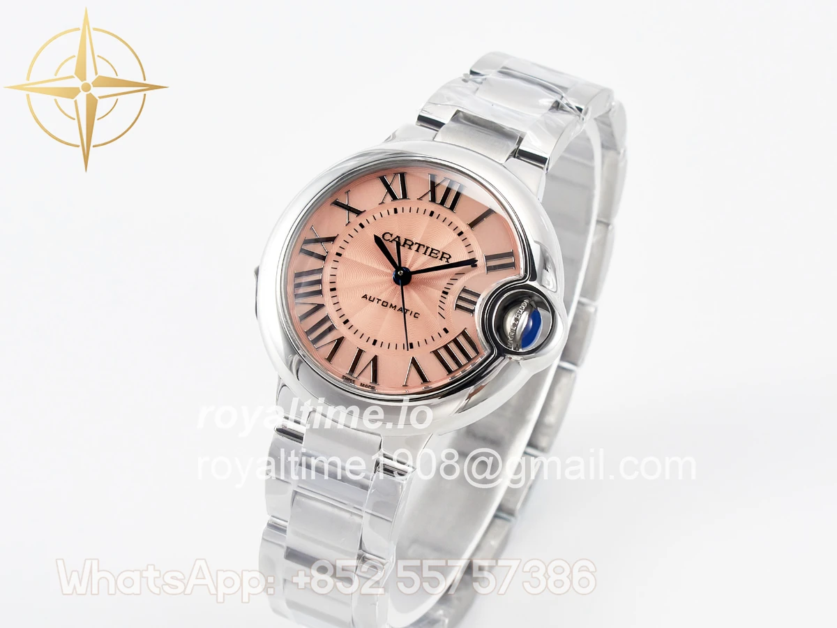 Cartier Ballon Bleu 33mm SS AF Pink Dial on SS Bracelet SEIKO NH05A - Image 4