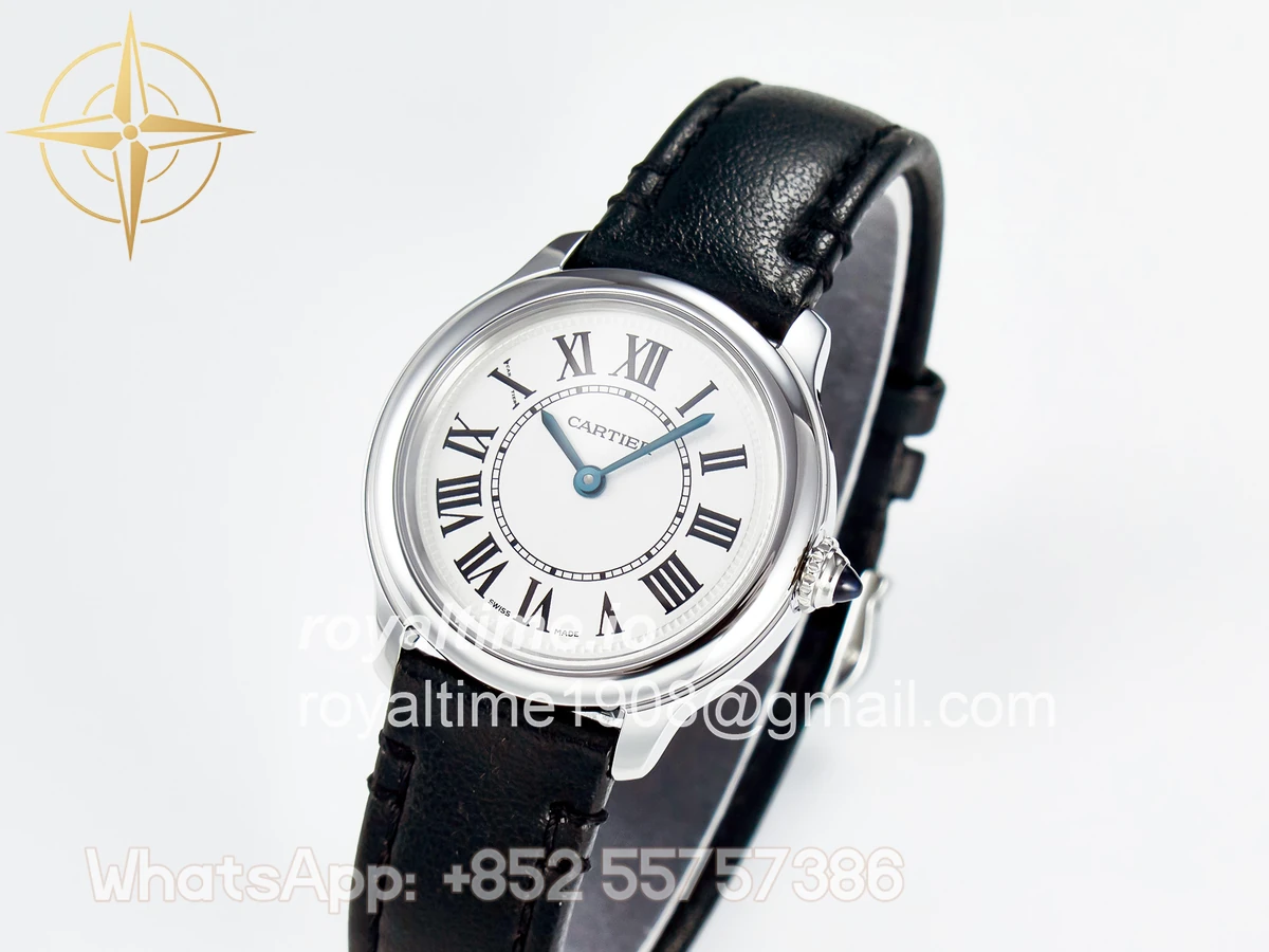 Cartier Ronde De Cartier 29mm DRF Sandblasted Silver-Plated White Dial on Black Leather Strap Ronda Quartz - Image 4