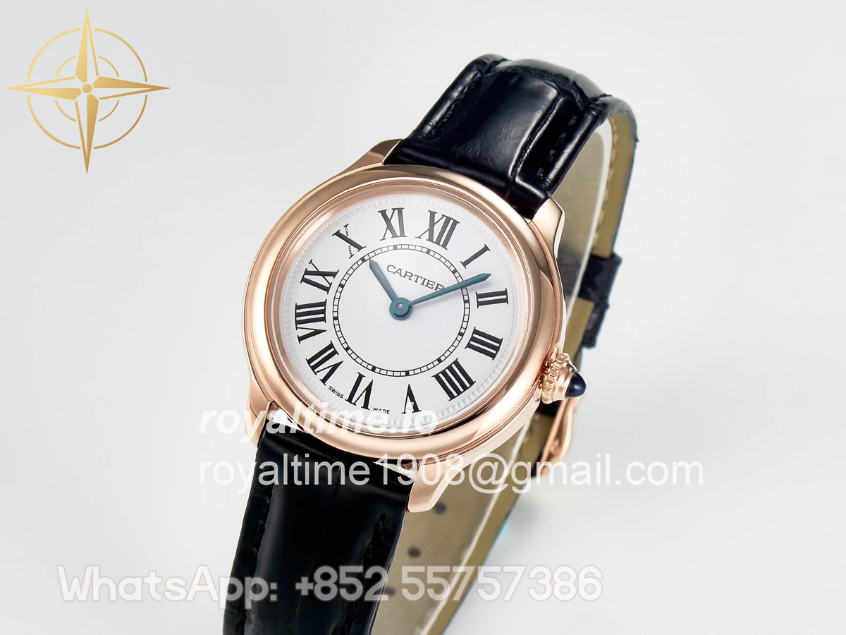 Cartier Ronde De Cartier 29mm RG DRF Sandblasted Silver-Plated White Dial on Black Leather Strap Ronda Quartz - Image 4