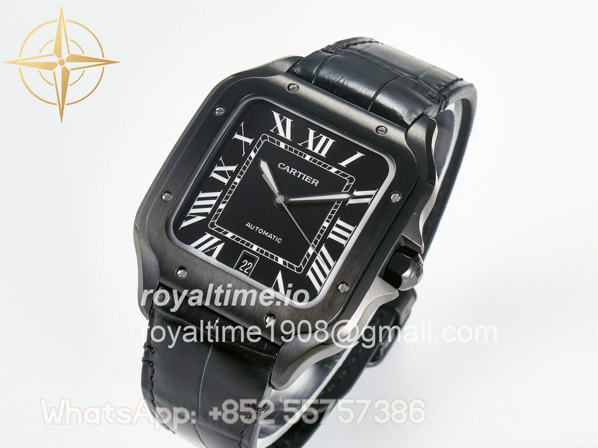 Cartier Santos de Cartier 40mm 2018 BVF Black Dial on Black Leather Strap MIYOTA 9015 - Image 4