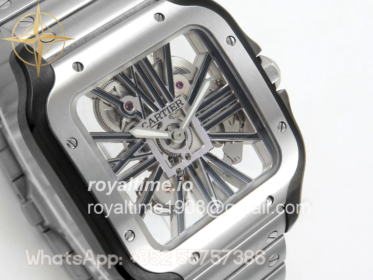 Cartier Santos de Cartier Skeleton PVD MLF Skeleton Black Skeleton Dial on SS SmartLink Bracelet 9611MC - Image 4