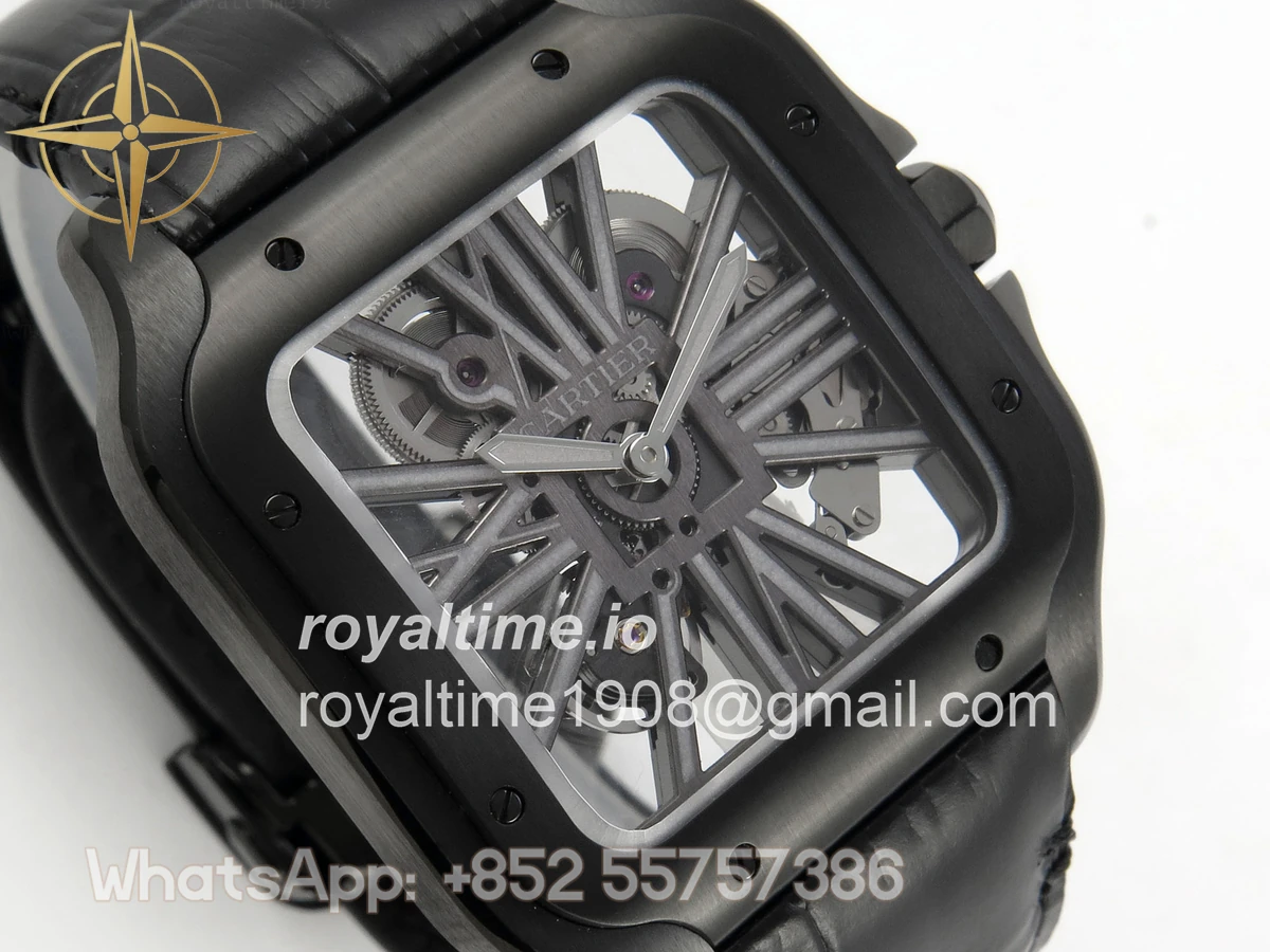 Cartier Santos de Cartier Skeleton PVD MLF Skeleton Dial on Black Leather Strap 9612MC - Image 4