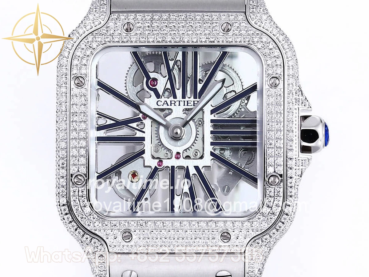 Cartier Santos De Cartier Watch Skeleton Dial Black Marker with Diamond Bezel in Steel - Image 4