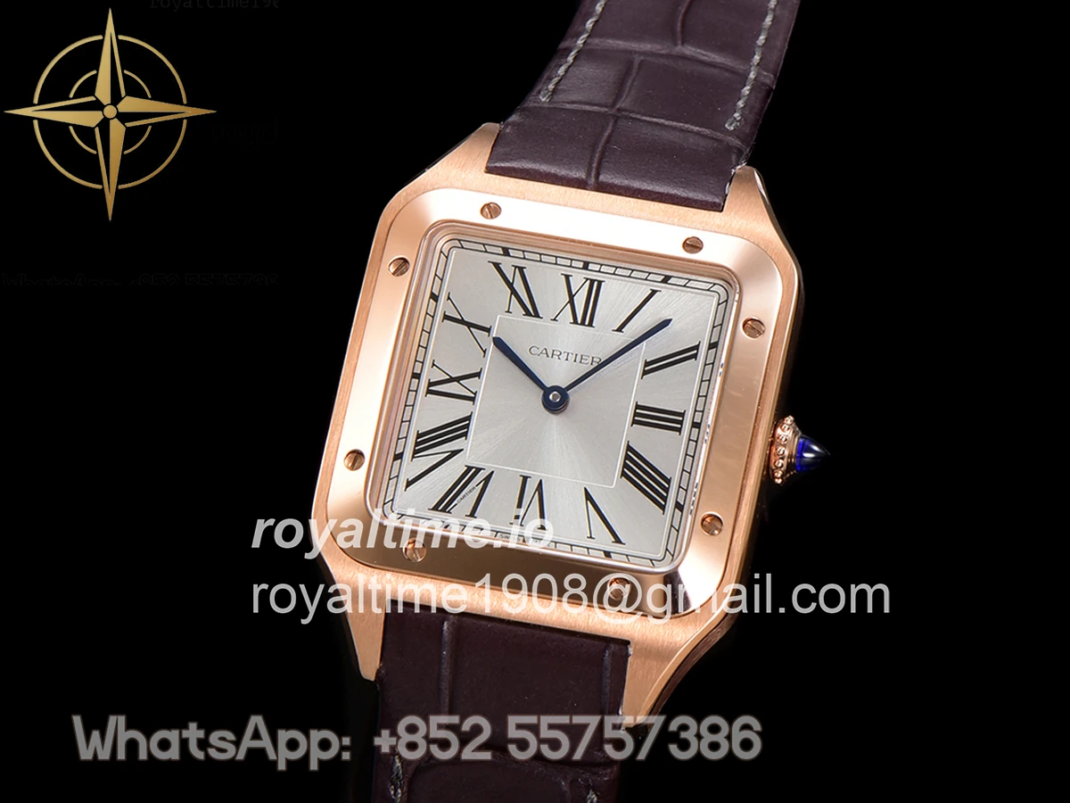 Cartier Santos-Dumont (Extra-Large) Silver Dial in Rose Gold on Purple Leather Strap Ref. WGSA0032 - Image 4