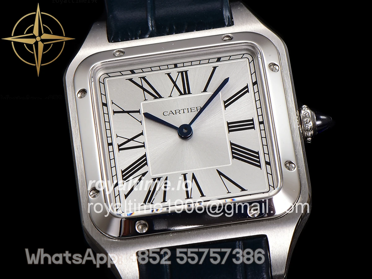 Cartier Santos-Dumont (Extra-Large) Silver Dial in Steel on Blue Leather Strap Ref. WSSA0032 - Image 4