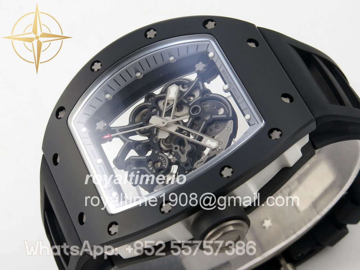 Richard Mille Custom RM055 Black Ceramic ZGF Silver Inner Bezel on Black Rubber Strap Vaucher Manufacture Fleurier Movement (Free Sprung) - Image 4