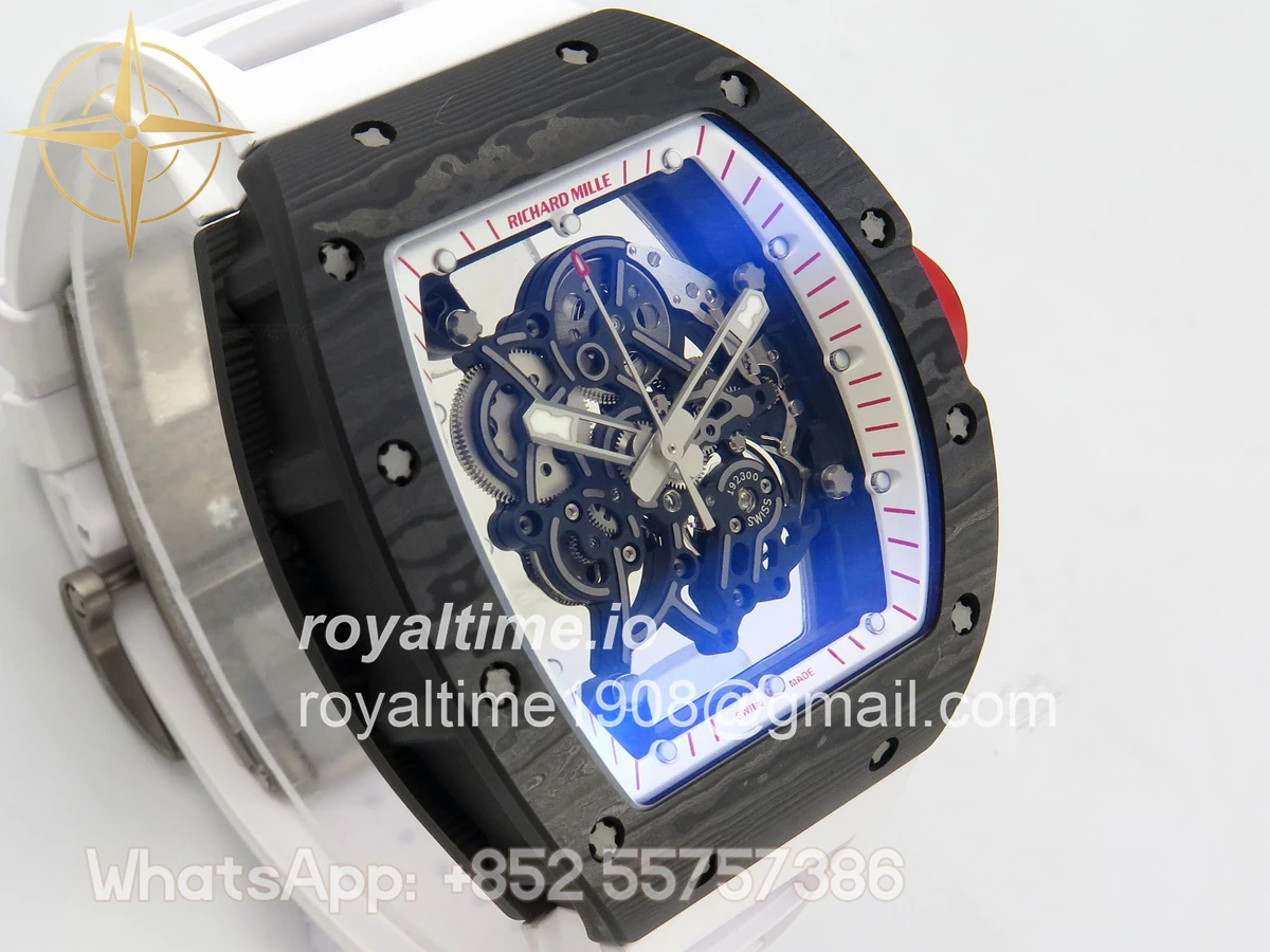 Richard Mille Custom RM055 Black Ceramic ZGF White Inner Bezel on White Rubber Strap Vaucher Manufacture Fleurier Movement (Free Sprung) - Image 4