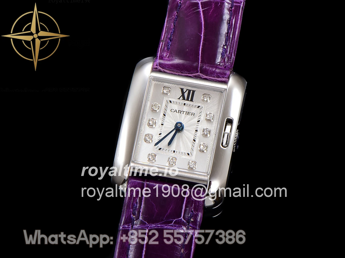 Cartier Tank Anglaise 30.2mm White Dial with Diamond Marker in Steel on Leather Strap - Image 4