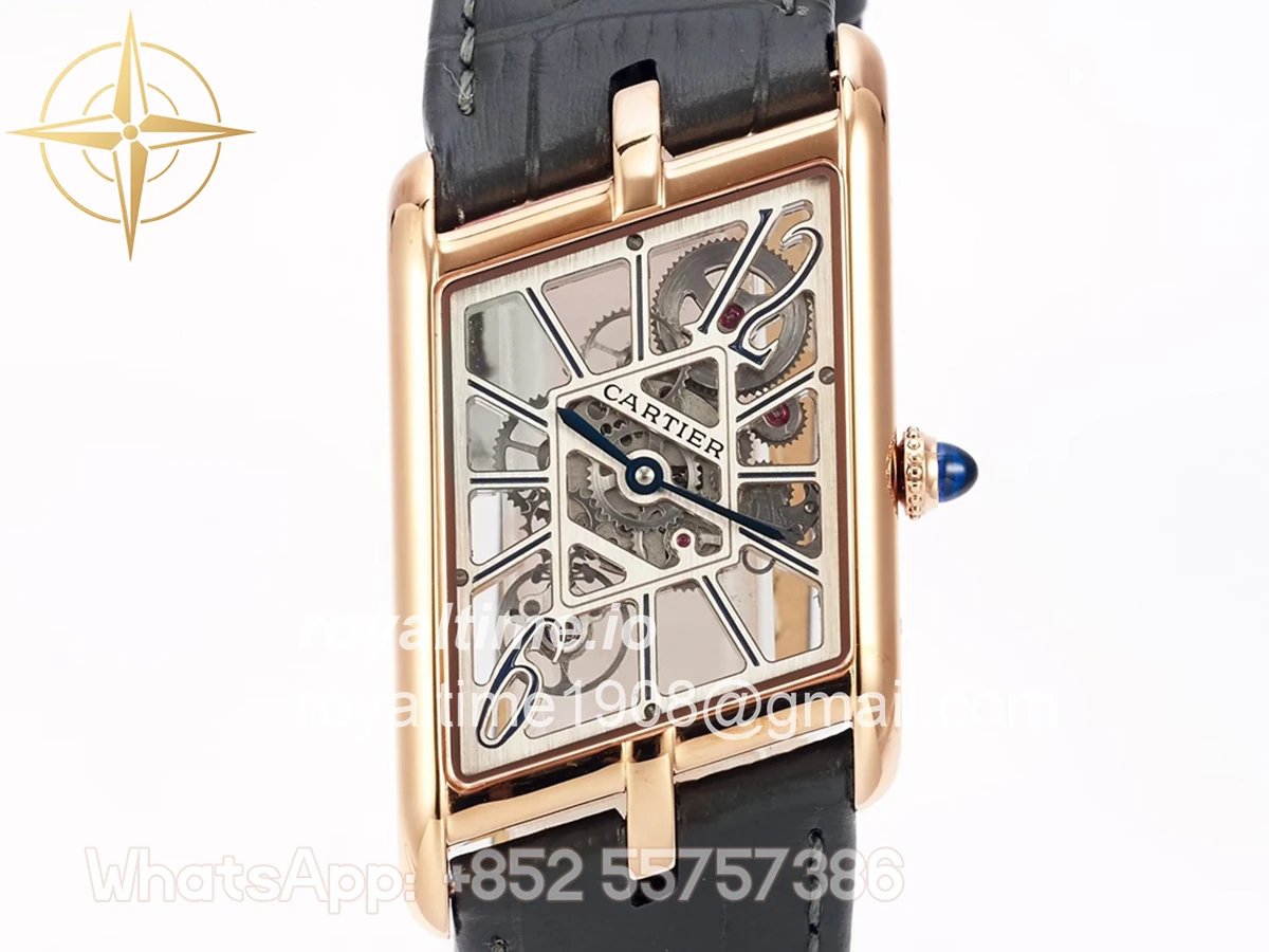 Cartier Tank Asymetrique Watch on Rose Gold in Grey Leather Strap - Image 4
