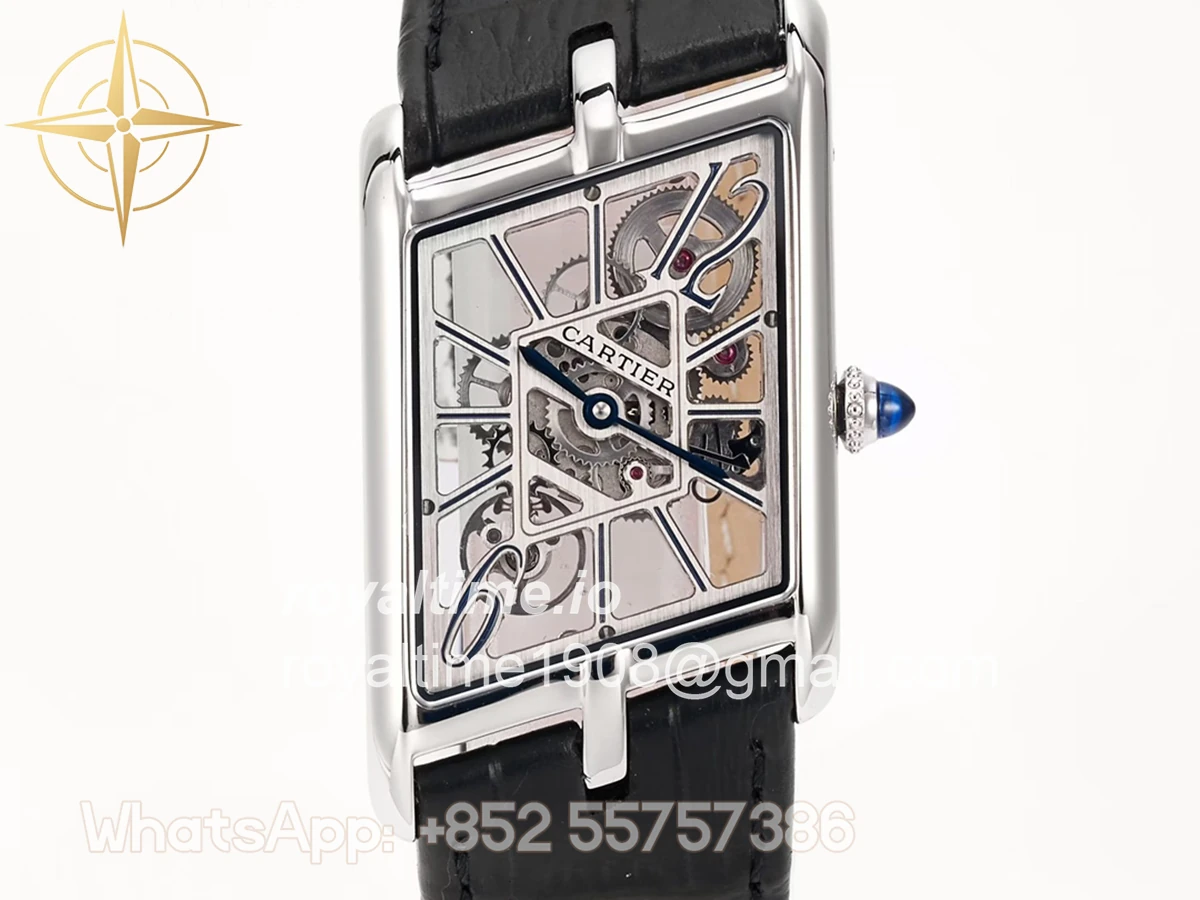 Cartier Tank Asymetrique Watch on Steel in Black Leather Strap - Image 4