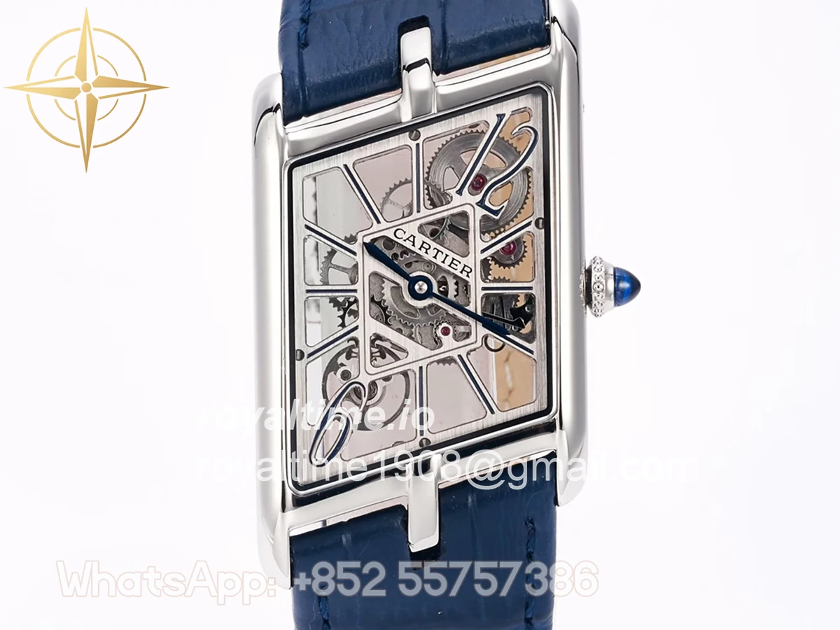 Cartier Tank Asymetrique Watch on Steel in Blue Leather Strap - Image 4