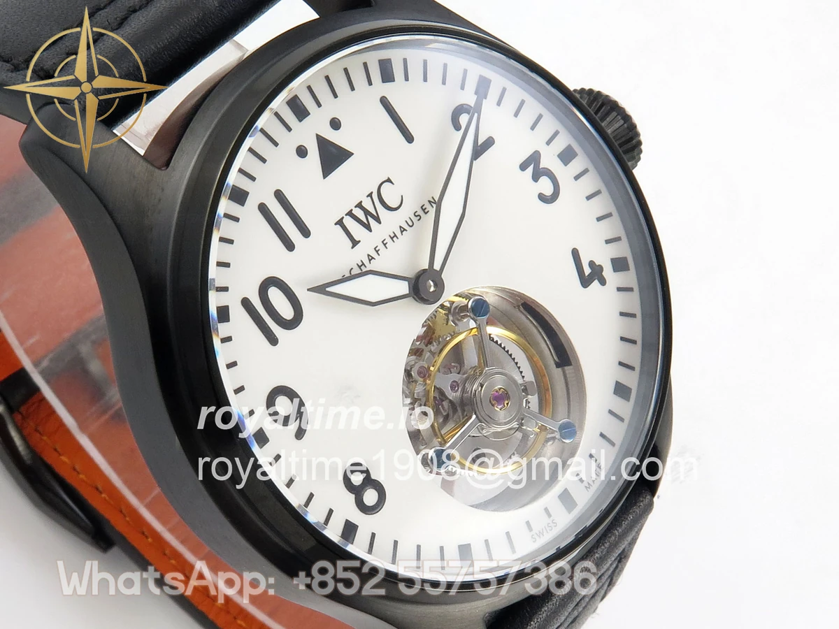 IWC Big Pilot 43 Tourbillon PVD RMSF Whtie Dial on Black Leather Strap - Image 4