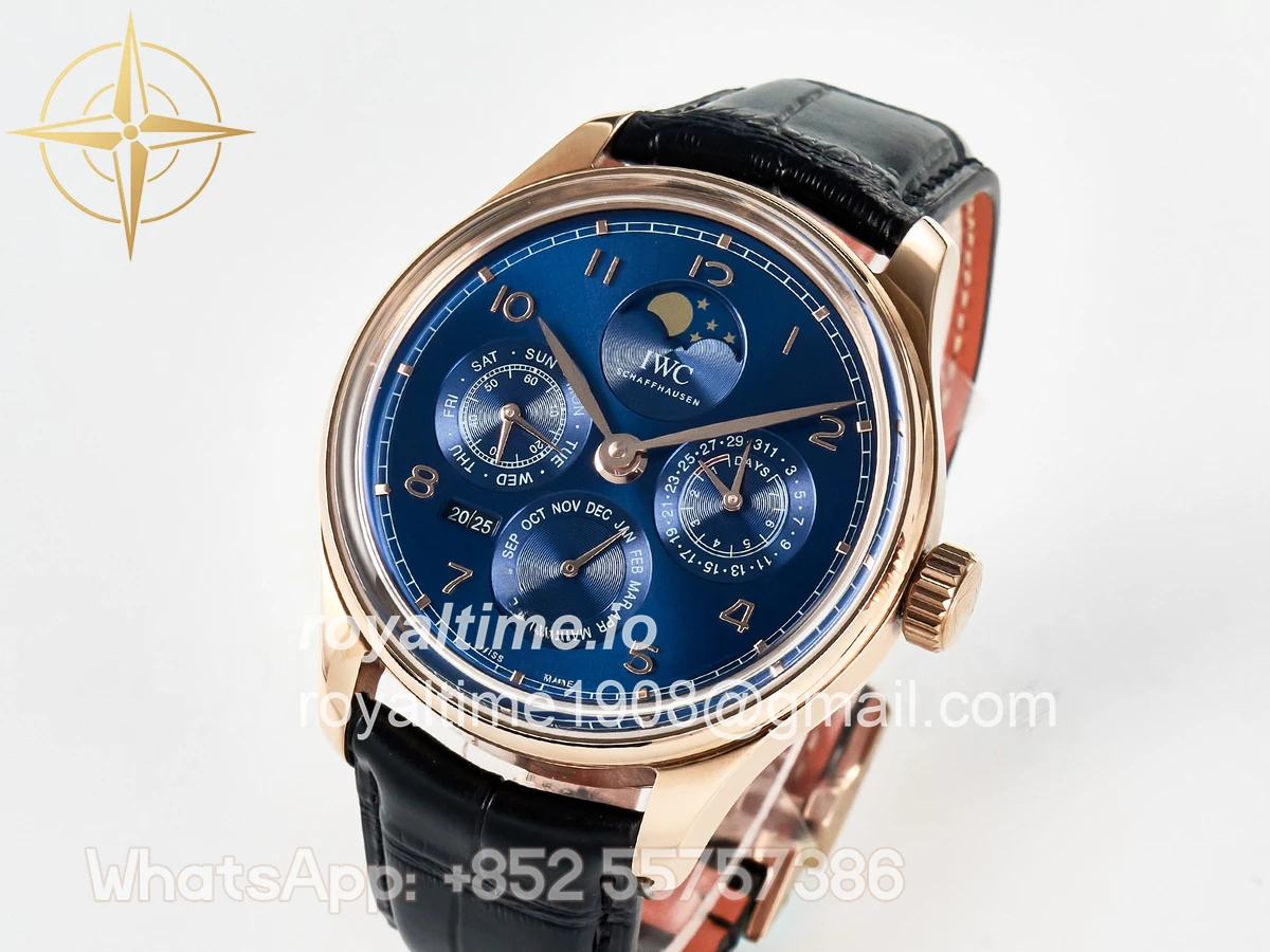 IWC IW5033 Portugieser Perpetual Calendar RG V9F White Dial on Black Leather Strap A52610 - Image 4