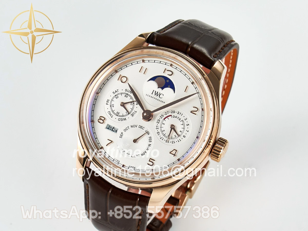IWC IW5033 Portugieser Perpetual Calendar RG V9F White Dial on Brown Leather Strap A52610 - Image 4