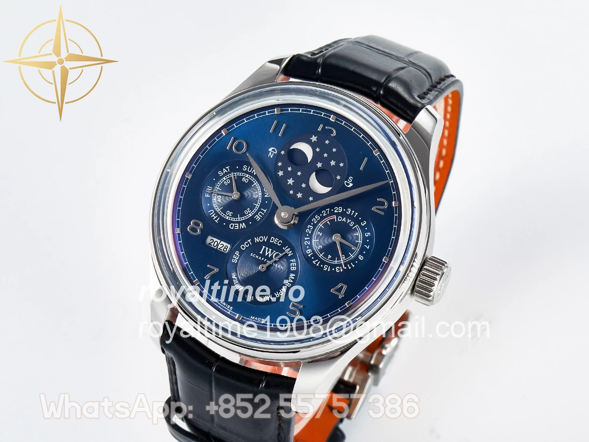 IWC IW5034 Portugieser Perpetual Calendar SS V9F Blue Dial on Black Leather Strap A52610 - Image 4