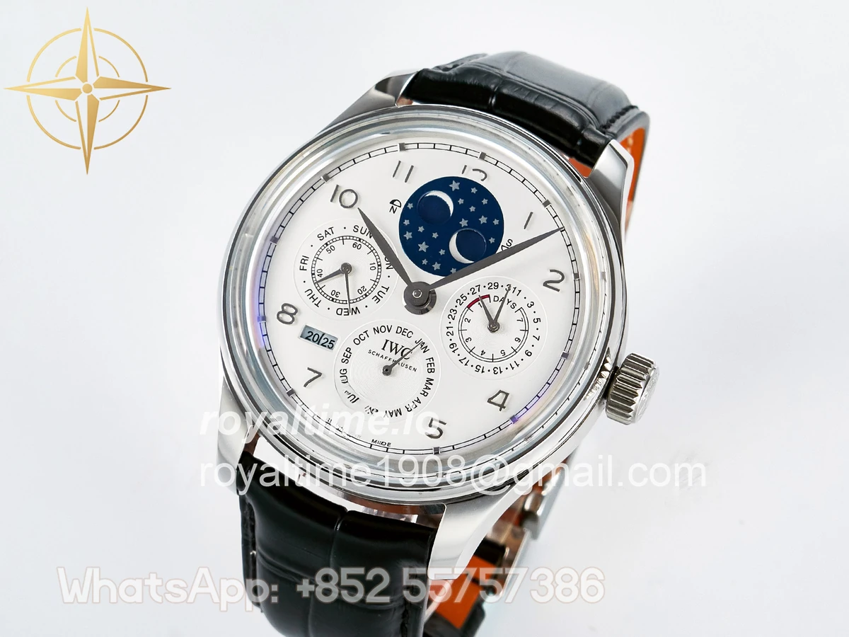 IWC IW5034 Portugieser Perpetual Calendar SS V9F White Dial on Black Leather Strap A52610 - Image 4
