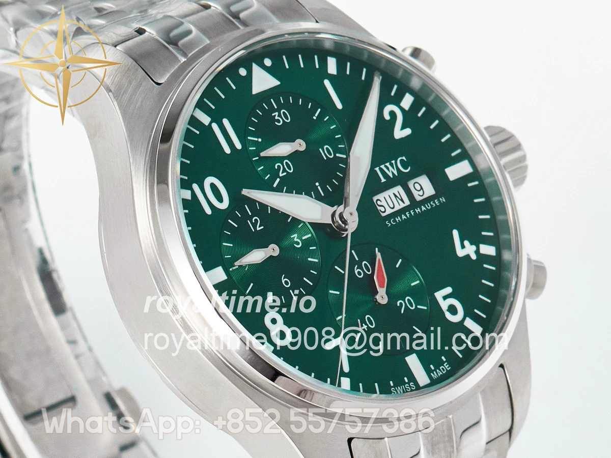 IWC Pilot’s Watch IW388104 BLSF Performance Chronograph 41mm SS Green Dial On Stainless steel bracelet A7750 to 69385 - Image 4
