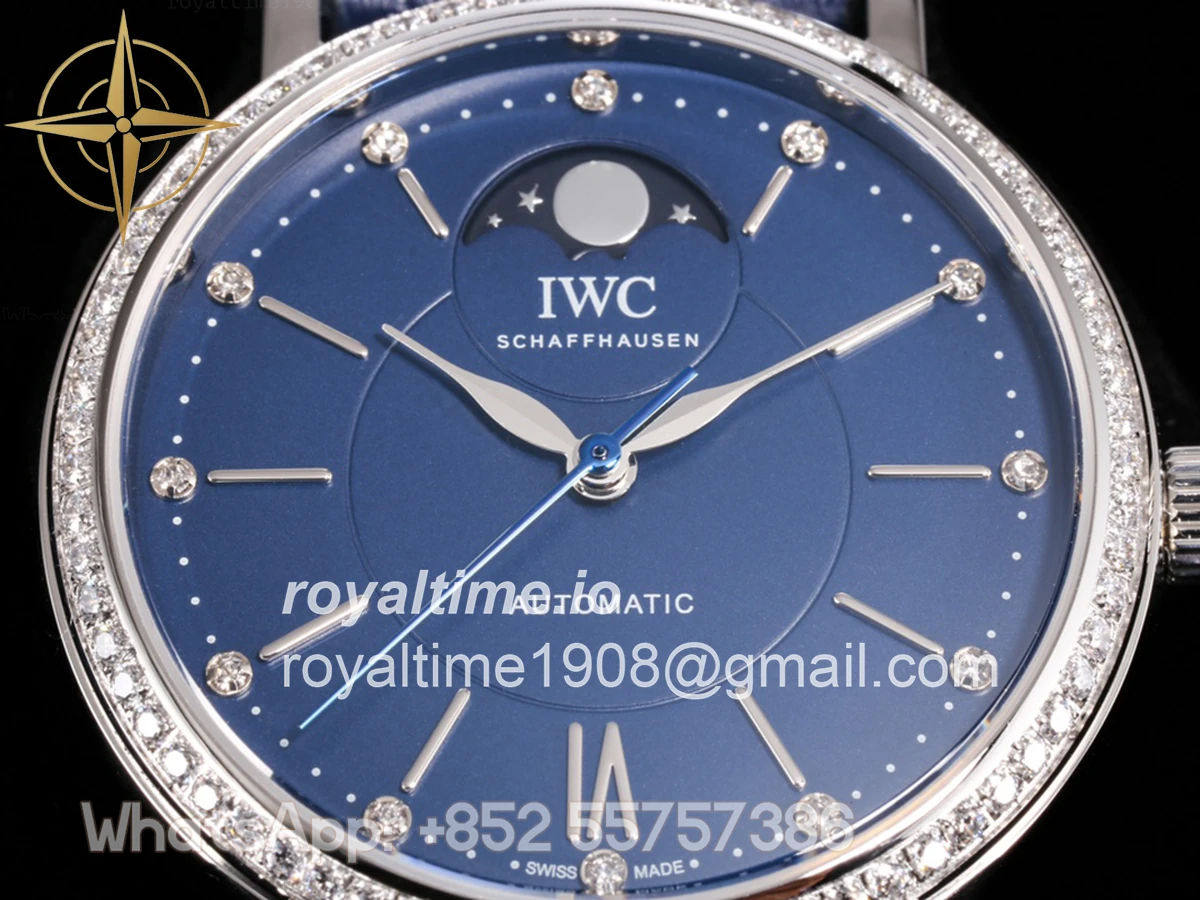 IWC Portofino IW6596 Automatic Moon Phase 37 Blue Dial on Blue Leather Strap - Image 4