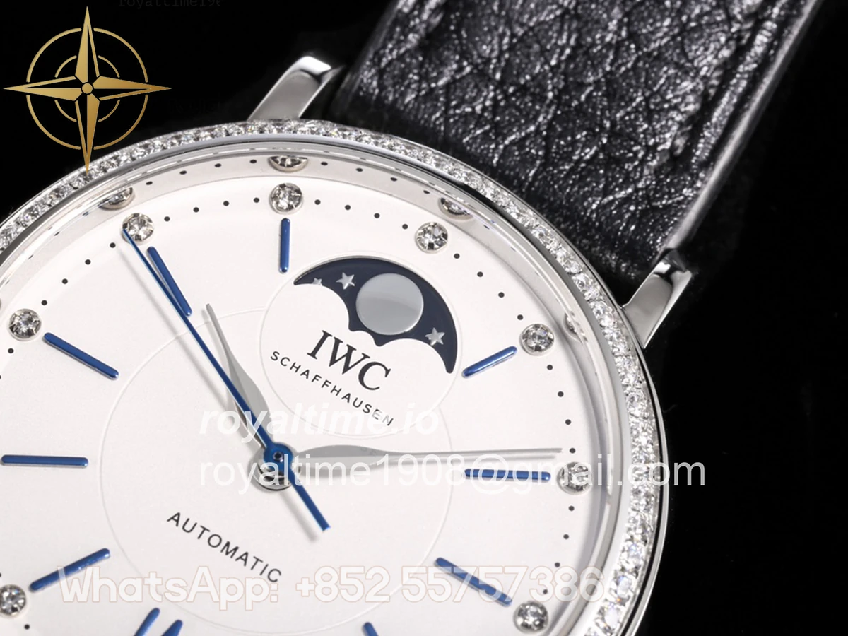 IWC Portofino IW659601 Automatic Moon Phase 37 White Dial on Black Leather Strap - Image 4