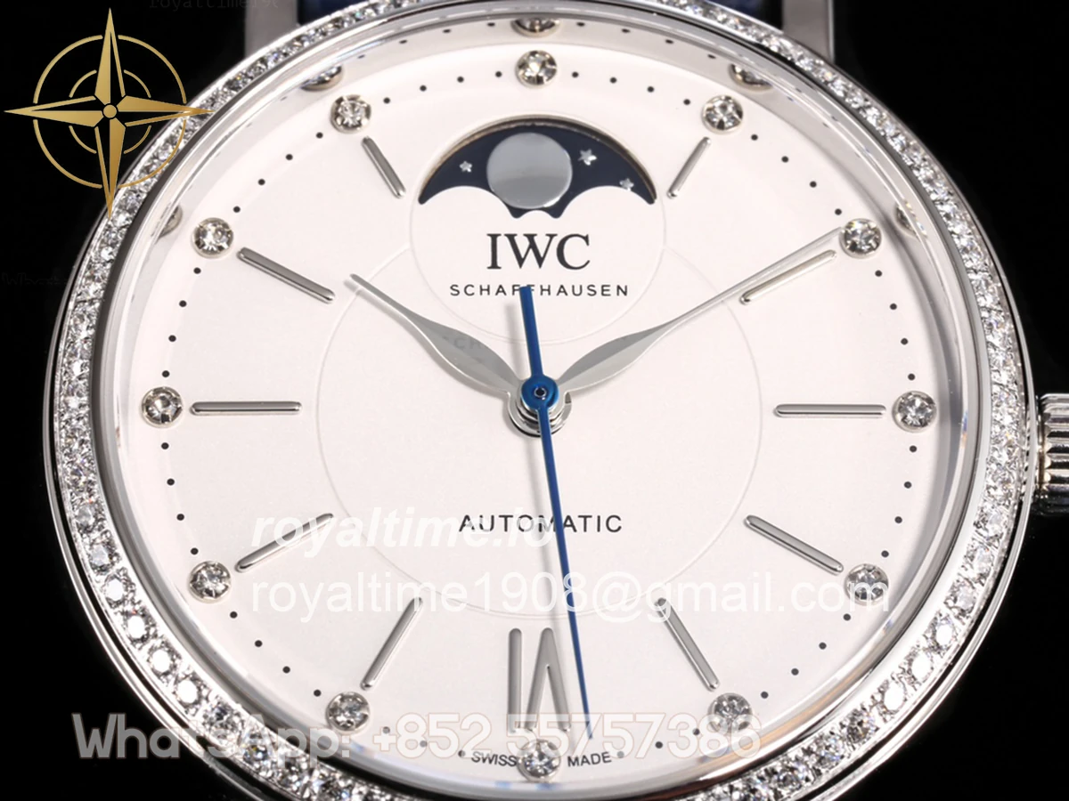 IWC Portofino IW659601 Automatic Moon Phase 37 White Dial on Blue Leather Strap - Image 4
