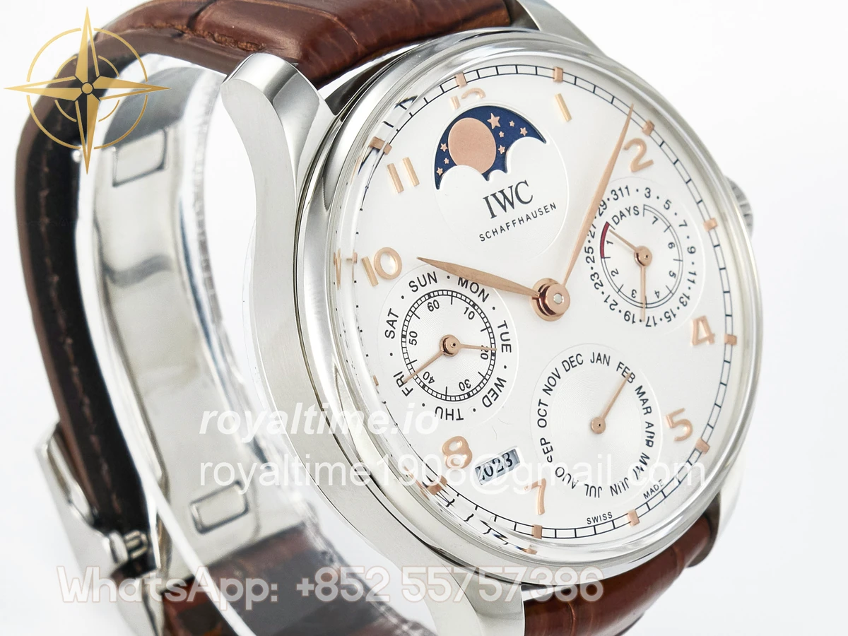 IWC Portugieser Perpetual Calendar SS 5033 APSF White Dial on Brown Leather Strap A52610 - Image 4