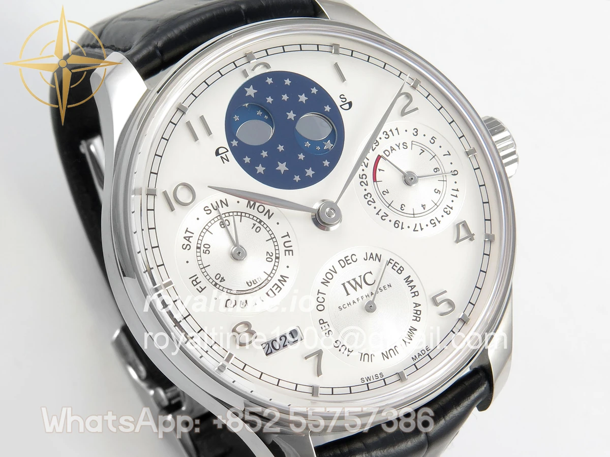 IWC Portugieser Perpetual Calendar SS 5033 APSF White/SS Dial on Black Leather Strap A52610 - Image 4