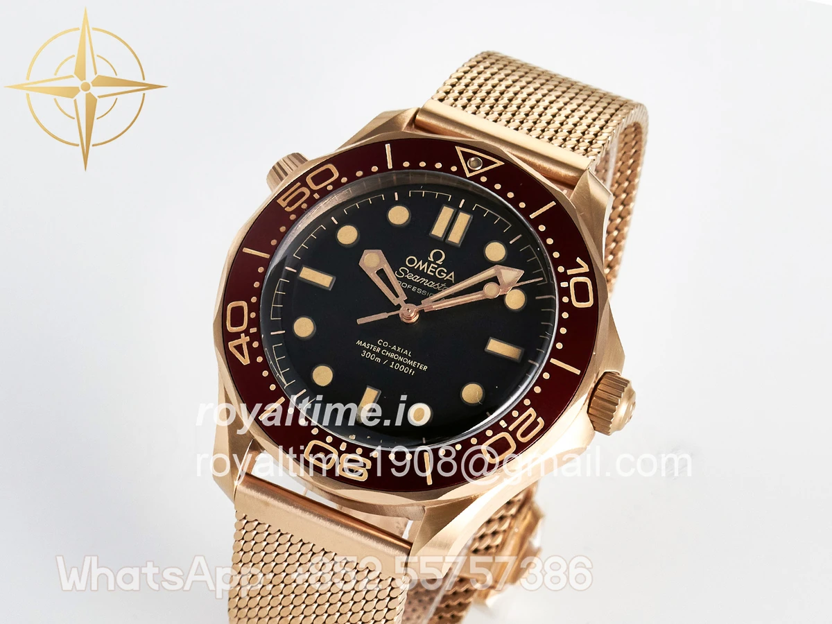 Omega Seamaster 300M Diver Rose Gold VSF Black Dial on Mesh Bracelet A8806 - Image 4
