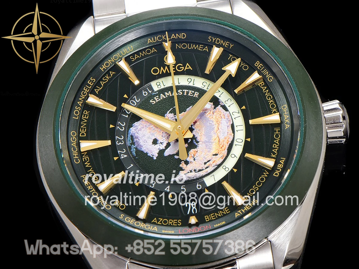 Omega Seamaster Aqua Terra Worldtimer Master Chrononometer Green Dial on Bracelet - Image 4