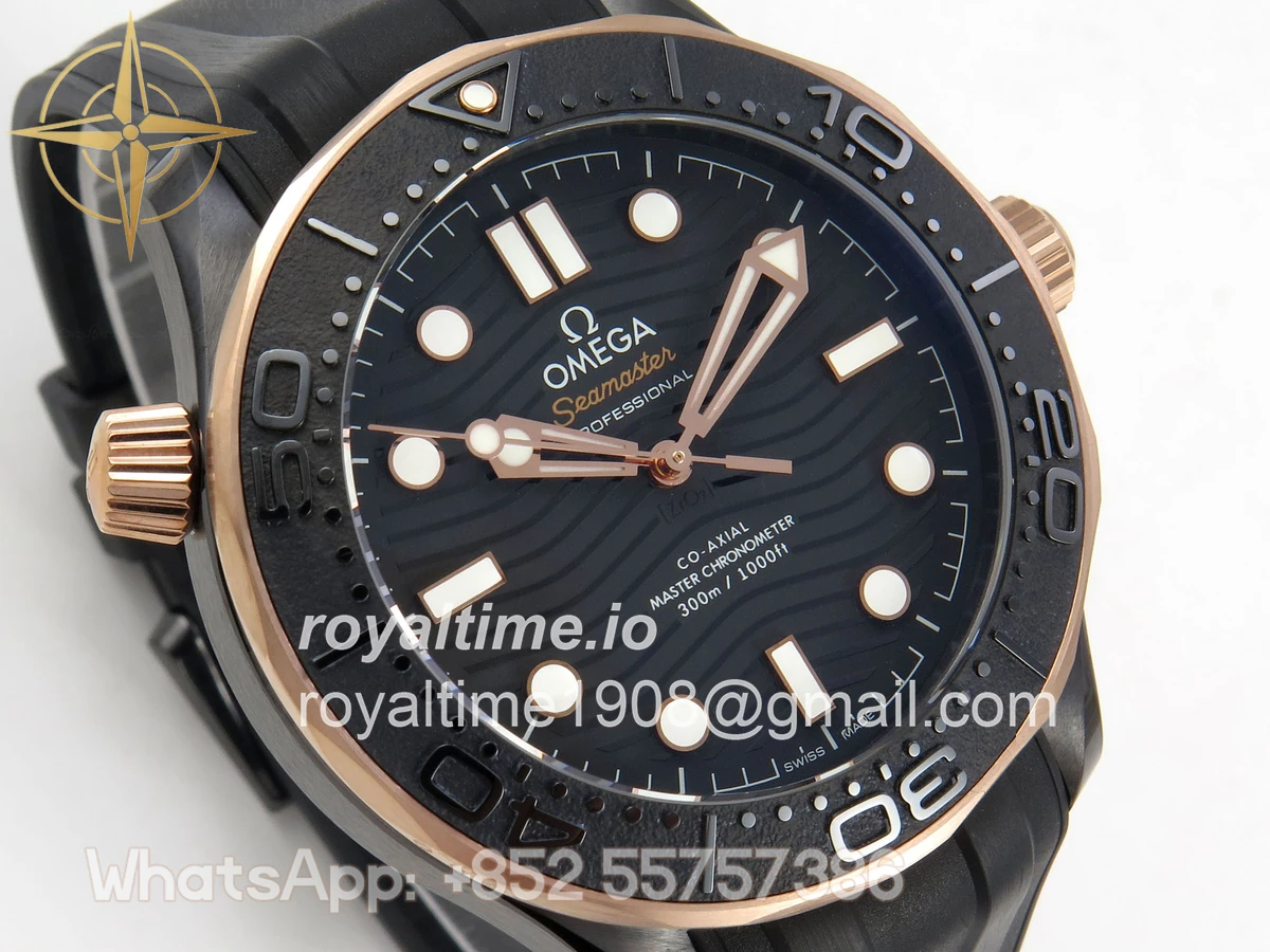 Omega Seamaster Diver 300M Black Ceramic Bezel RG ORF Black Dial On Black Rubber Strap OR8806 - Image 4