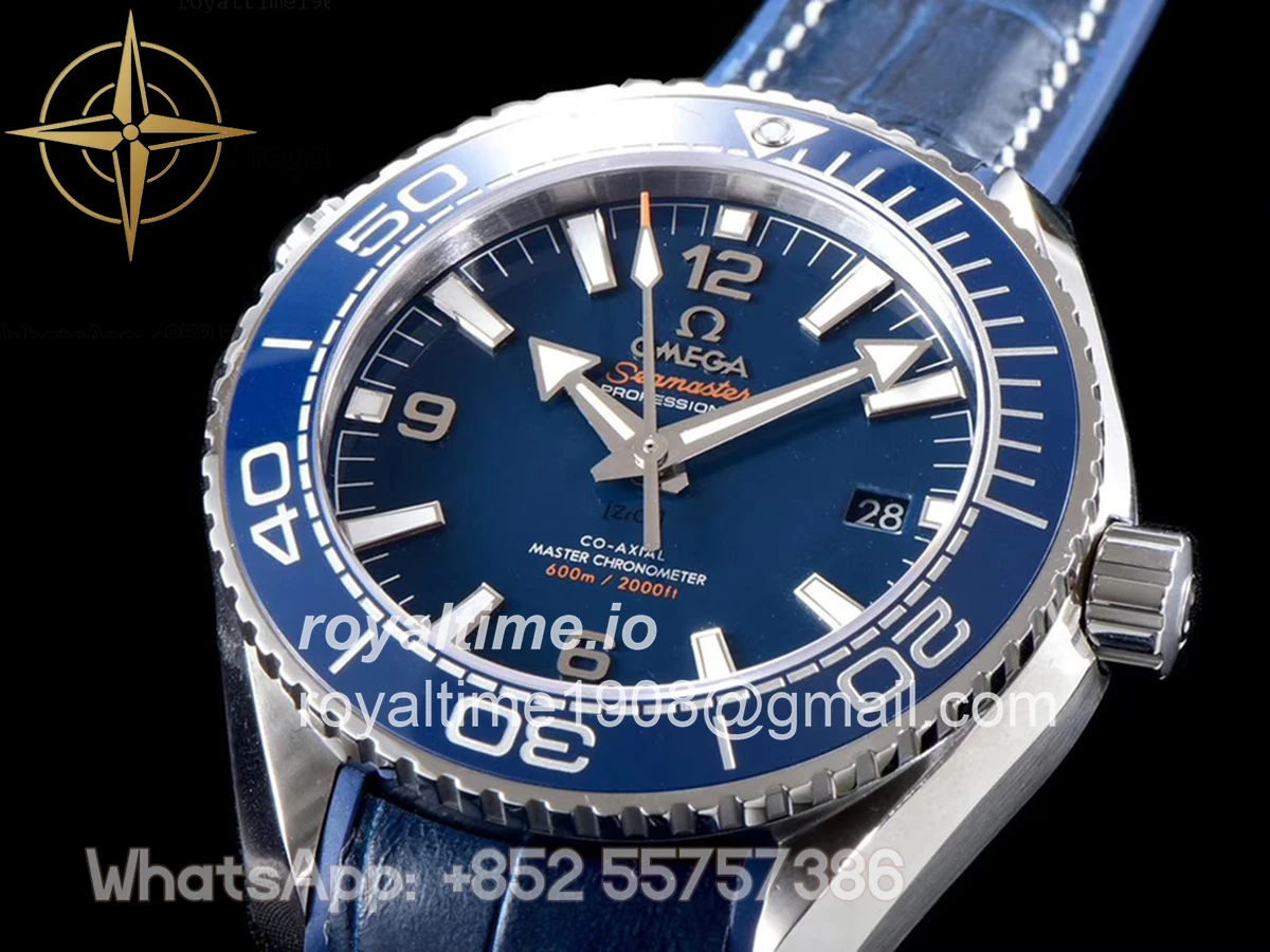 Omega Seamaster Planet Ocean 600M 43.5mm Blue Dial in Steel on Leather Strap - Image 4