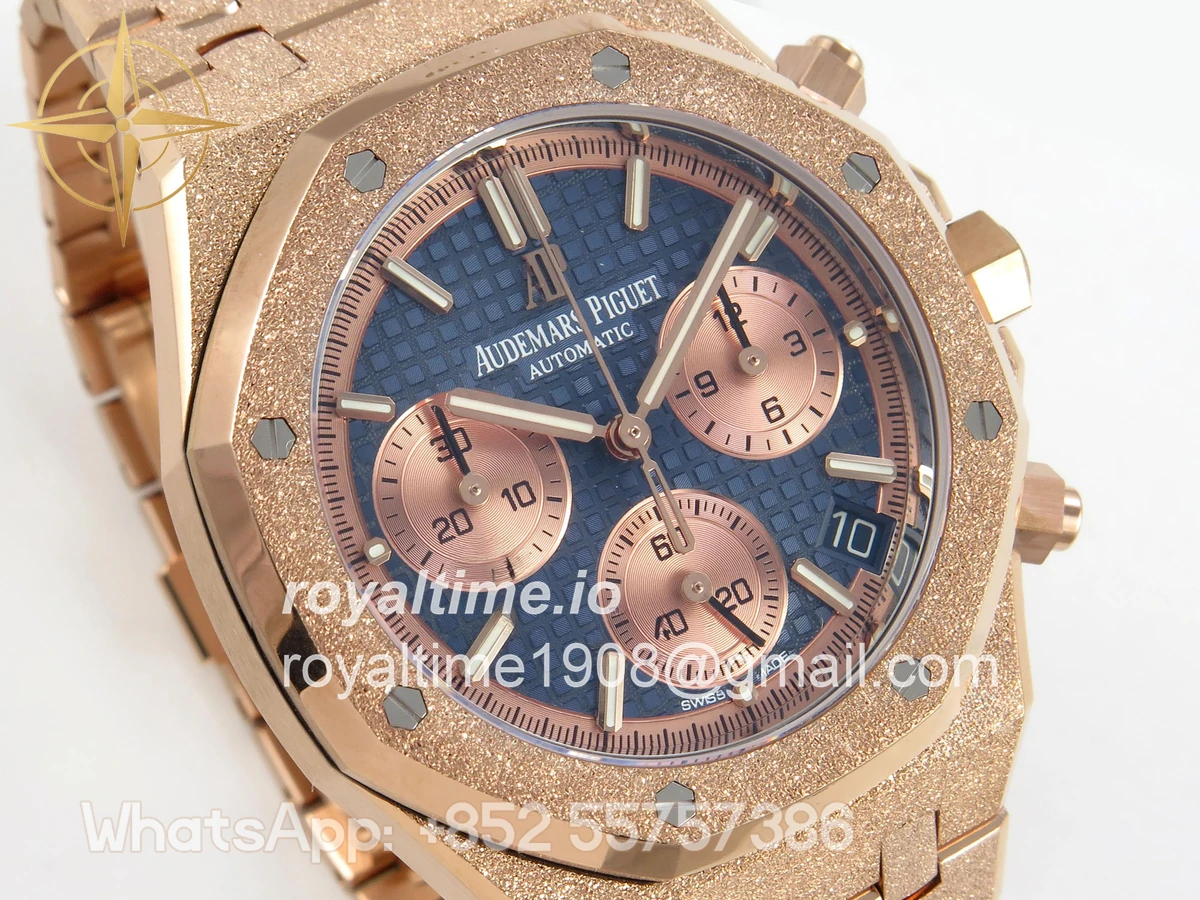 Audemars Piguet Royal Oak Chrono 26240 Frosted RG DDF Blue Dial on RG Bracelet DD4401 - Image 4