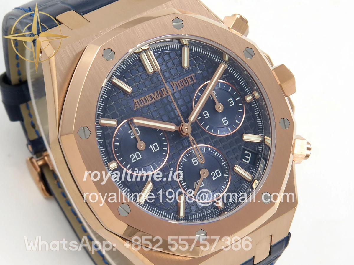 Audemars Piguet Royal Oak Chrono 26240 RG DDF Blue Dial on Blue Leather Strap DD4401 Gain Weight (SW Dial) - Image 4