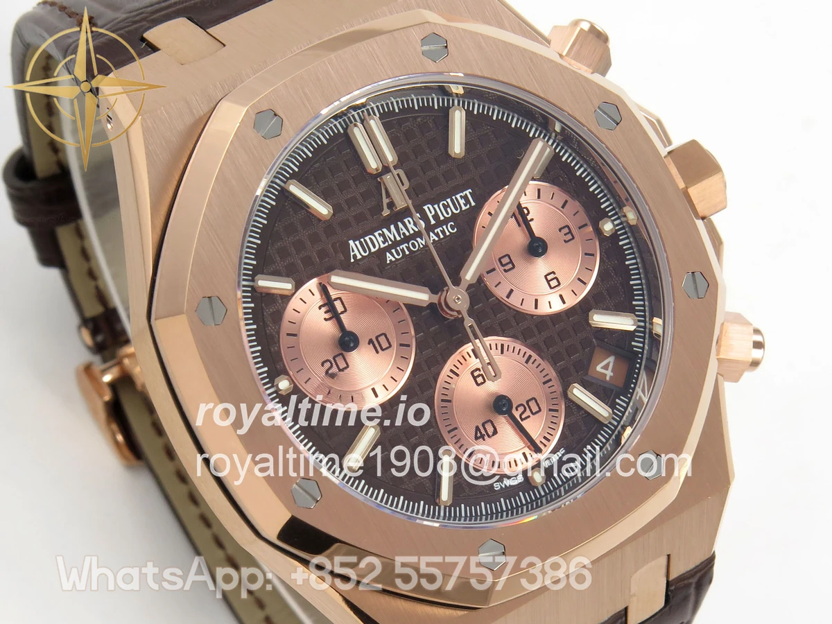 Audemars Piguet Royal Oak Chrono 26240 RG DDF Brown Dial on Brown Leather Strap DD4401 Gain Weight (SW Dial) - Image 4