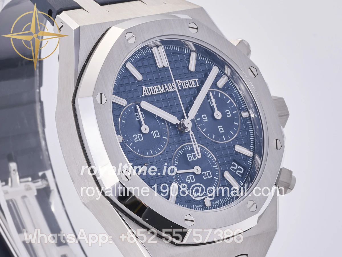 Audemars Piguet Royal Oak Chrono 26240 SS DDF Blue Dial on Blue Rubber Strap DD4401 (50th Anniversary) - Image 4