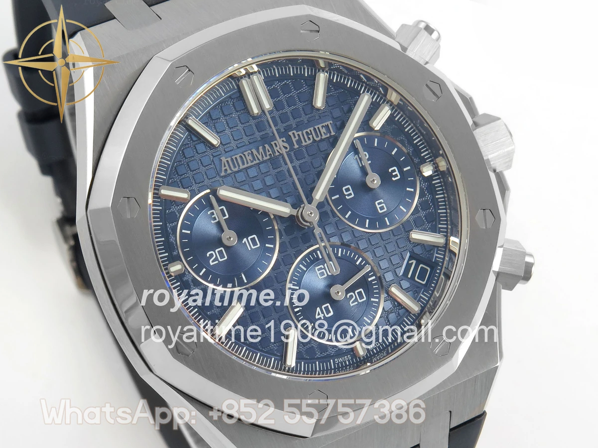 Audemars Piguet Royal Oak Chrono 26240 SS DDF Blue Dial on Blue Rubber Strap DD4401 (SW Dial) - Image 4