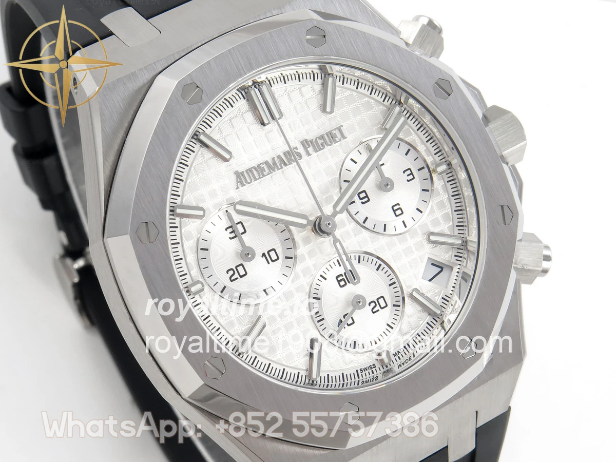 Audemars Piguet Royal Oak Chrono 26240 SS DDF White Dial on Black Rubber Strap DD4401 (SW Dial) - Image 4