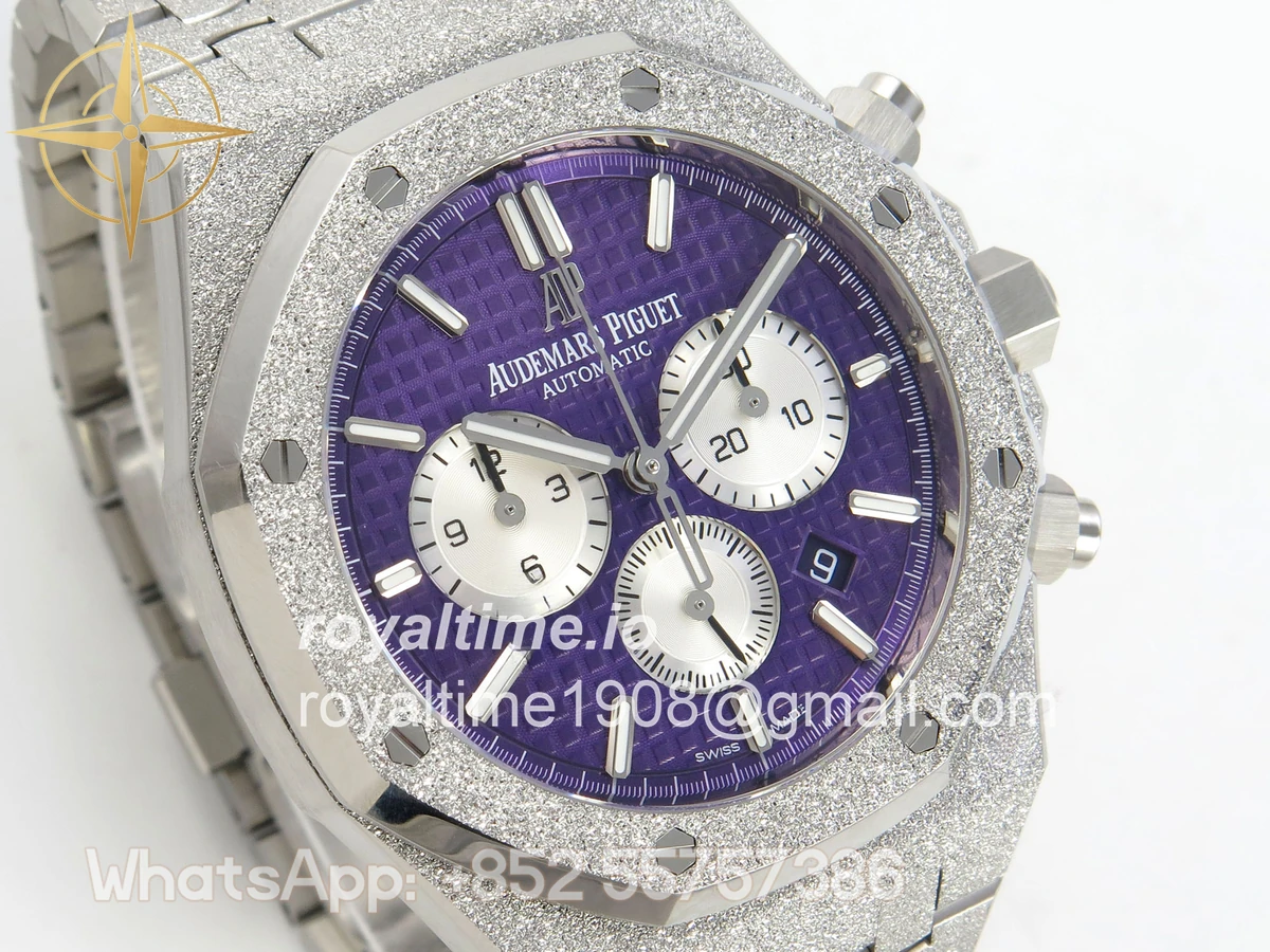 Audemars Piguet Royal Oak Chrono 26331 Frosted SS APSF Purple/White Dial on Bracelet A2385 - Image 4
