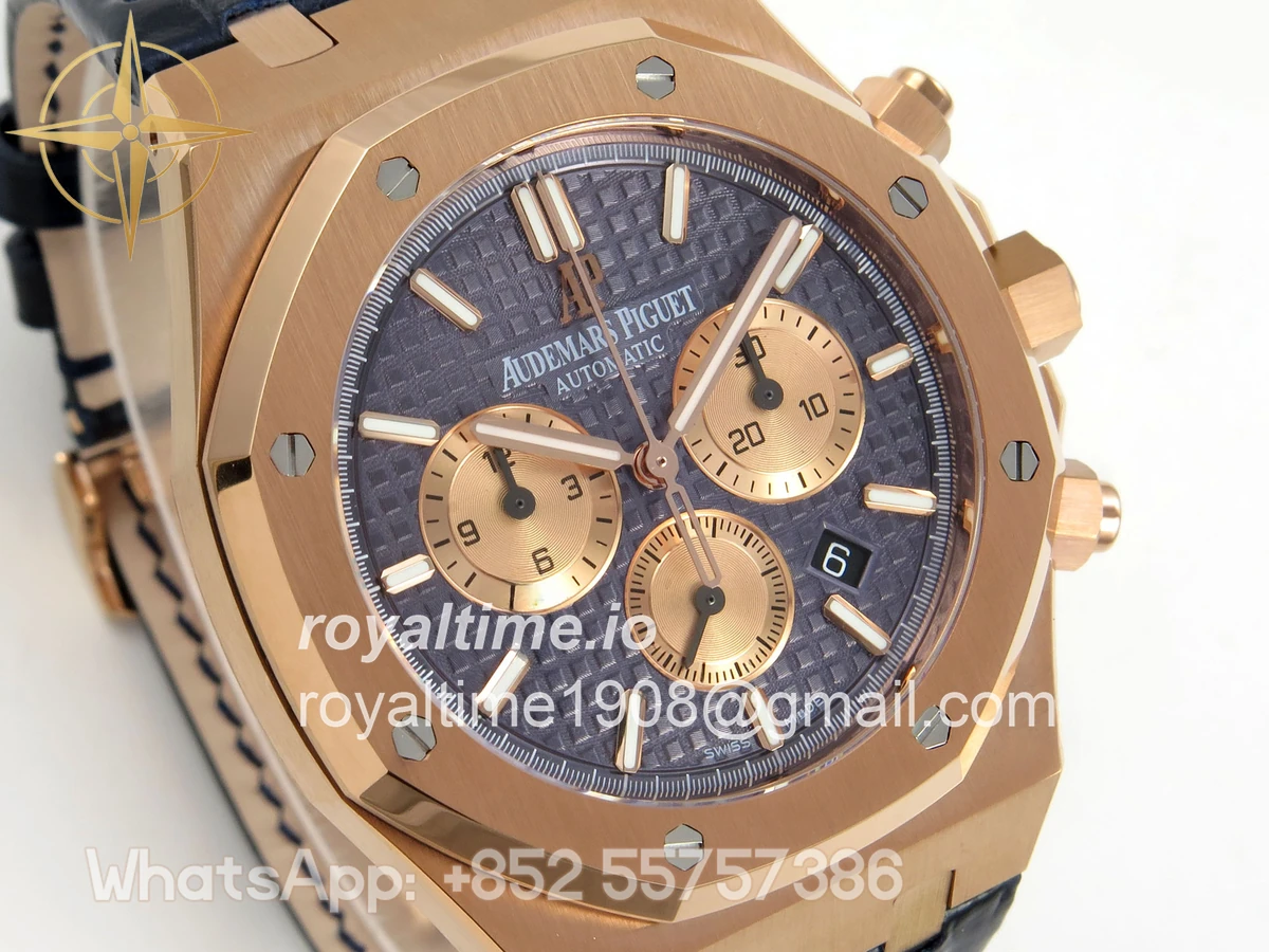 Audemars Piguet Royal Oak Chrono 26331 RG APWF Blue/RG Dial on Brown Leather Strap A2385 - Image 4