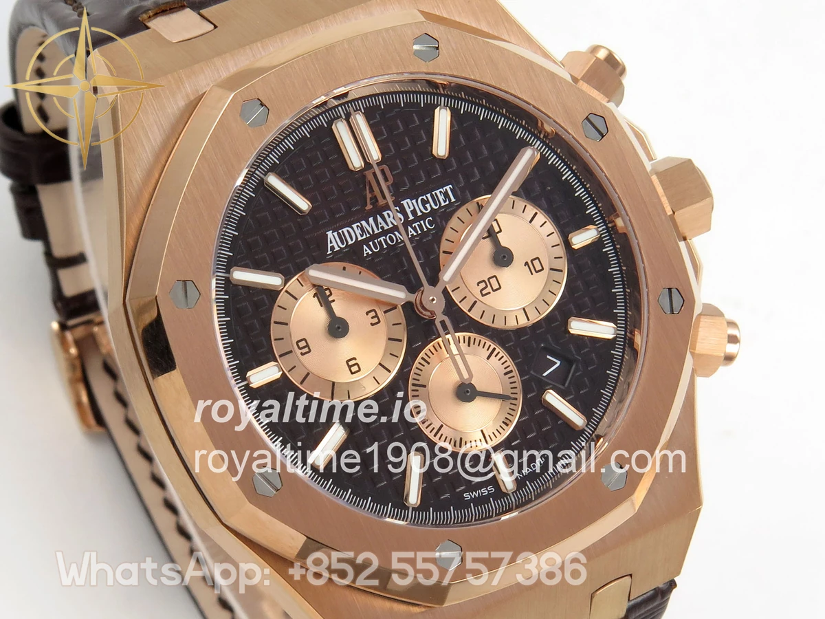 Audemars Piguet Royal Oak Chrono 26331 RG APWF Brown/RG Dial on Brown Leather Strap A2385 - Image 4