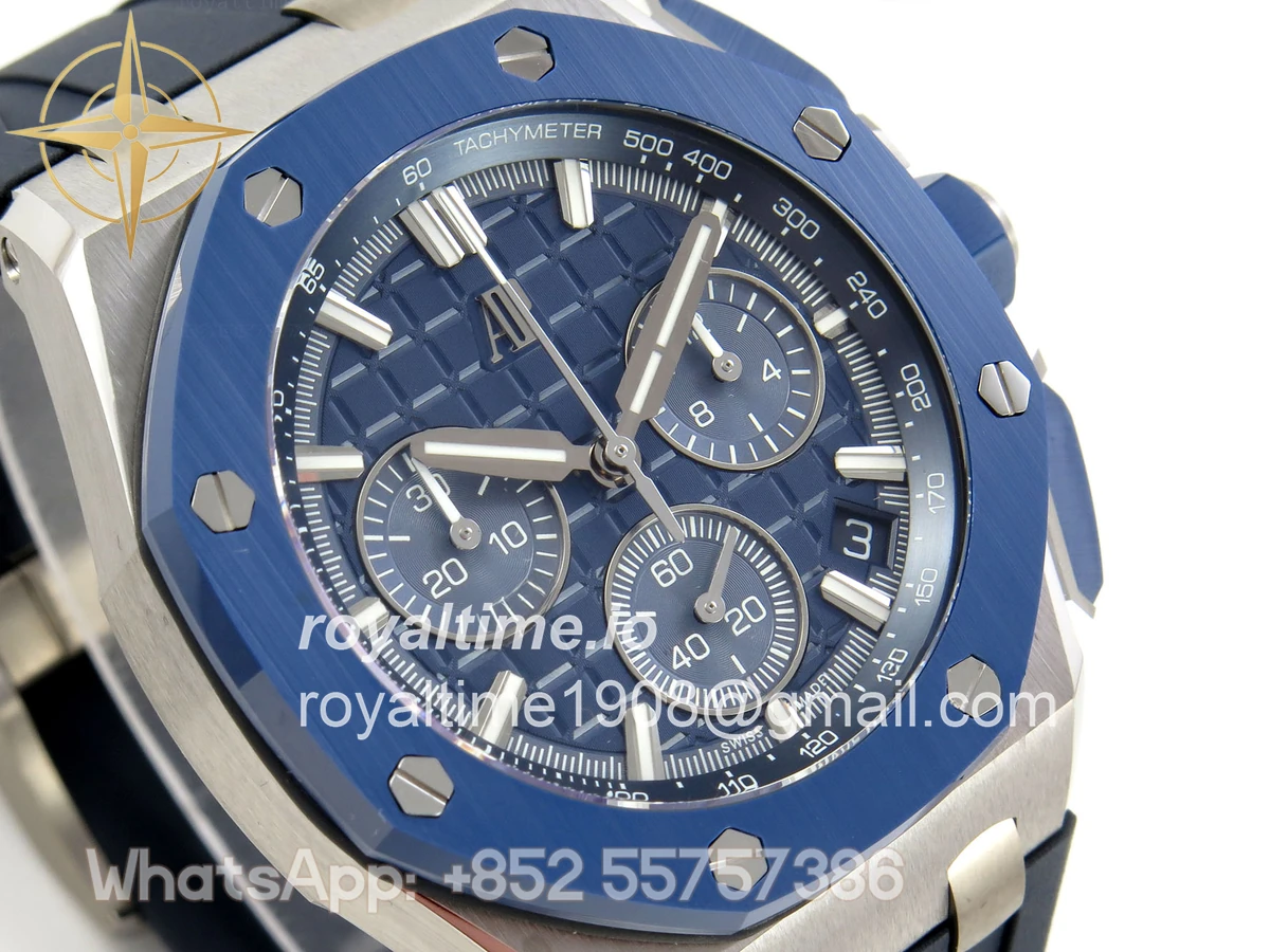 Audemars Piguet Royal Oak Offshore 43mm 26420 Ceramic Bezel SS DDF Blue Dial On Blue Rubber Strap DD4401 - Image 4