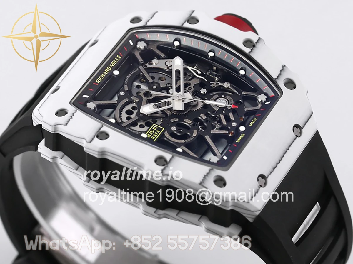 Richard Mille RM 035-01 Rafael Nadal White NTPT on Black Rubber Strap - Image 5
